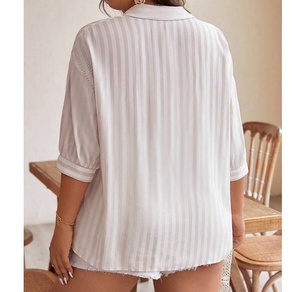 Plus Oversized Striped Button Down Boyfriend Shirt - Picture 6 of 7